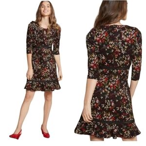ModCloth Womens Skater Dress Large Black Floral Poised For‎ Potential Stretch